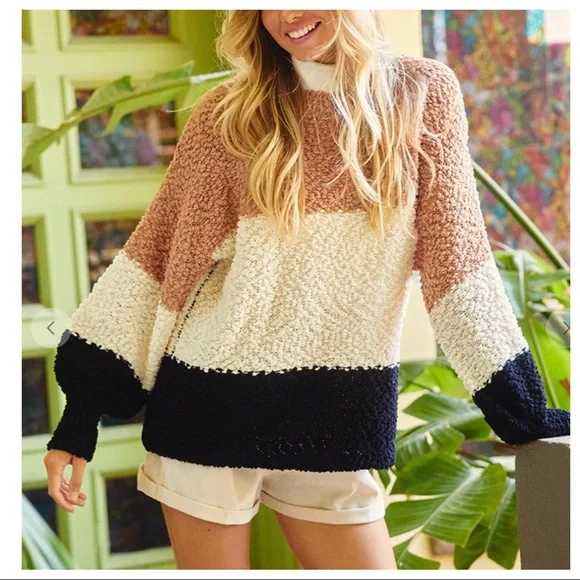 Boho Color block Fall Fabulous Popcorn Sweater - Picture 6 of 7